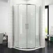 ELEGANT Curved Shower Enclosure Double Sliding Shower Door with Standard Shower Base in Sliver 100x100cm