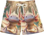 [RPLIFE] Swimming Clothes for Boys, Big Boys Swim Trunks 2t, Pink Axolotl Underwater