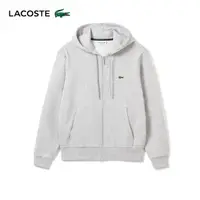 在飛比找momo購物網優惠-【LACOSTE】男裝-抓絨慢跑拉鍊連帽外套(花紗灰)