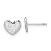 Sterling Silver Rhodium-Plated Polished Hammered Heart Post Earrings