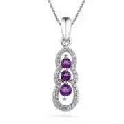 Amethyst and 0.1 CT. T.W Natural Diamond Triple Loop Pendant in Sterling Silver