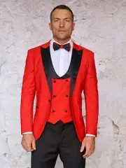 NWT 46R RED MENS SUIT, TAILOR FIT, 2 SIDE VENT, FLAT FRONT PANTS,