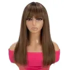 20” Ombre Blonde Brown Straight Wig, Bangs, Glueless 2.75x1 Lace Scalp Wig