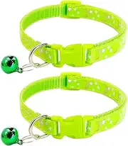 Reflective Cat Collars Breakaway with Bell Moons Stars 2 Pack Girl Boy Pet Kitten Collar Adjustable 7.5-12.5 Inch (Green)