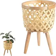 baboo Plant Stand - Decorative Tall Stools For Plants | Indoor Plant Holder With Handwoven baboo Basket | Elevated Display Stand For Flower Pots, Vases, And Potted Plants