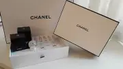 CHANEL Logo Crystal Mini Snow Globe Dome Christmas Tree Gold Bookmark Set