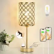 Gold Lamp for Nightstand-Crystal Table Lamp with USB-C+A & AC Charging Ports,...