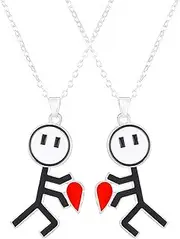 [ZWWOGE] Funny Graffiti Necklaces, 2 Pieces Heart Gesture Silver Finger Necklace, Cool Chains for Boys and Girls, Best Friend or Lover, Funny Gift, A, Stainless Steel