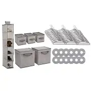 Nursery Bins and Shelf Storage Set Hangers Closet Organizer Baby Room Gray Set