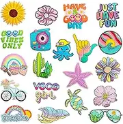 Yaveron 20Pcs Summer Embroidered Iron on Patches Vintage VSCO Patches Retro Aesthetics Applique Patches for Clothing Backpacks Jeans Hats