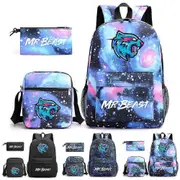 Mr Beast Lightning Cat Kids 3Pcs/Set Backpack School Bag Boys Girls Travel Rucksack Shoulder Bag Pencil Case Gift Star Blue