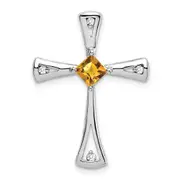 14K White Gold Citrine and Real Diamond Cross Pendant