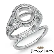 Round Halo Diamond Semi Mount Engagement Ring Bridal Set 14k Gold White 1.1Ctw