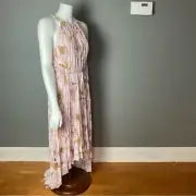 Ted Baker maxi dress size 8 Harpah Floral NWT pastel pleated gold chain straps