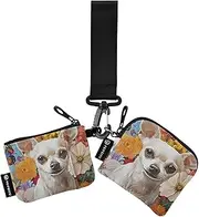 [XYMZR] Mini Zip Around Wristlet keychain Wallet Dogs Colorful Flowers for Women Personalized Pattern Detachable Dual Pouch Wristlet Portable Wallet Phone Coin Purse, Multi-colored, One Size