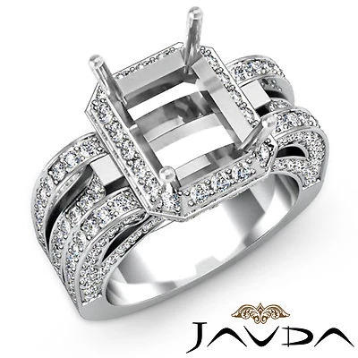 Diamond Engagement Halo Pave Antique Ring 14k W Gold Radiant Semi Mount 1.7Ct