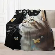 AuHomea Cat Butterfly Throw Blanket Lightweight Flannel Fleece Blankets Warm and Cozy Super Soft Throws 30"x40" for Cat Pet and