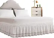 15" Ruffled Bed Skirt with Adjustable Elastic Belt | Wrap Bed Skirt King Size Bed Skirt Fade Resistant Queen/King Size