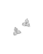 Diamond Three Stone Stud Earrings in 14K White Gold, 0.38 ct. t. w.