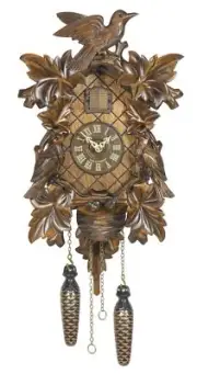 Quartz Cuckoo Clock 6 leaves, 3 birds, nest, with music TU 364 QM NEW