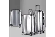 Wanderlite 3pc Luggage Trolley Travel Set Suitcase Carry On TSA Lock Hard Case Lightweight Silver