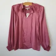 Philosophy Womens S Satin Peasant Blouse Long Balloon Sleeve Pleated Boho Moth