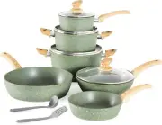 12 Piece Induction Cookware Sets Green Cooking Pan Set Granite Nonstick Pots