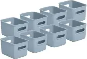 Superio 1.5 L Mini Ribbed Storage Bin- Plastic Storage Basket (Blue, 8 Pack)