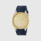 Gucci 25H YA163418 38mm Quartz Watch – Golden Brass Dial, Blue Leather Strap