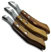 Set of 3 Hoof Knife 7.5" (Small, Medium, Large) Wooden Handle Pro Farrier Tools