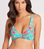 NWT Sea Level Swim Dominica Tri Bra Bikini Swim Top With Luminous Trim Aqua 10
