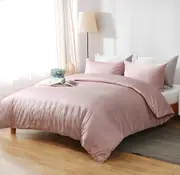LINENOVA 3 Pieces Quilt Cover Set 100% Cotton With Corner Ties-Mauve (Single Double Queen King Super King)