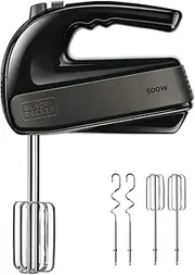 [BLACK+DECKER] BXMX500E 500W Mixer, 2 Dough Hooks, 2 Beaters, Removable, 5 Speeds and Turbo