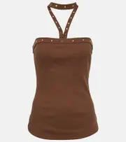 [The Attico] The Attico Ribbed-knit halterneck jersey top AU 14 brown