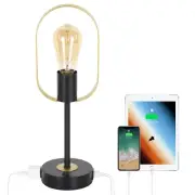 NANANARDOSO Industrial Metal Table Lamp, Vintage Desk Lamp with 2 USB Ports a...