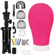 22 Inch Canvas Block Mannequin Head with Stand Tripod for Wigs Making Display