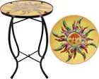 Glass Side Table Furniture End Accent Round Patio Plant Stand Small Metal Yellow
