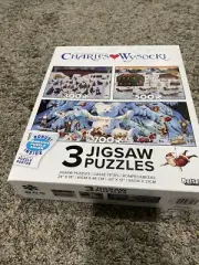 Buffalo Games Charles Wysocki Holiday 3 Interlocking Jigsaw Puzzles W/ Saver