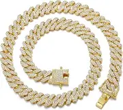 HDMENC Mens and Womens Miami Cuban Link Chain Necklace 12mm Diamond Prong Cuban Chain 18/20/24inch Length Hip Hop Jewely