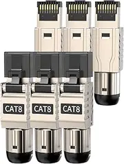ZOERAX 6-Pack RJ45 Connectors Tool Free Cat 8, Cat8 Field Termination Plug Shielded RJ45 Modular Plugs for 2000MHz 2GHz 40G Double Shielded Solid LAN Cable 22AWG-24AWG, MRC8-N2-006