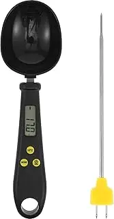 WhSunVo Digital Measuring Spoon with Temperature Probe Highly Accurate Food Measuring Scoop Scale with LCD Screen Portable Weighing Spoon Scale for Condiments Spices Dog Cat Food(Black)