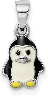 [JewelryWeb] 925 Sterling Silver Rhodium Plated Teen Enameled Penguin Pendant Necklace 8.91x7.62mm Wide