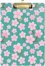 Pink Green Japanese Zephyre Cherry Blossoms Flat clipboard Standard Hole for Personalized clipboards for Teachers Tabla para escribir con Clip Size 9 x 12
