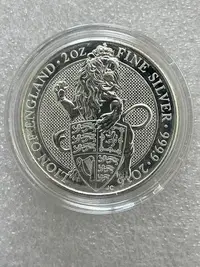 在飛比找Yahoo!奇摩拍賣優惠-英國2016女王神獸英格蘭獅子銀幣2盎司瑕疵 QBLEC1