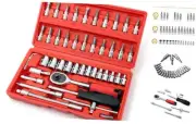46 Pieces Mechanic Tool Kit 1/4” Dr. Ratchet Socket Wrench Set with Storage