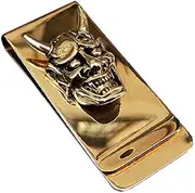 [Yuri] Brass Skull Hannya Pendant Slim Cash Money Clip Wallet Credit Card Holder Accessory Handwork Mens Gift