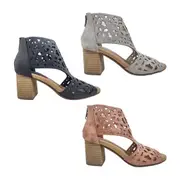 Step On Air Afraid Ladies Shoes Heel Caged Sandals Zip Back Punchout Upper