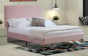 Modern Classic Cristian Double Velvet Bed Frame Pink with Gold Legs