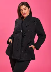 [TS] Taking Shape Daisy Sparkle Quilt Natural Jacket Size 16 in Black, Viscose - Plus Size Women's Clothing Black