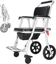 Self Propelled Commode Shower Wheelchair,Foldable Wheelchair, Bedside Commode Chair with Arms for Toilet, Raised Toilet Seat Raiser with Handle for Senior()